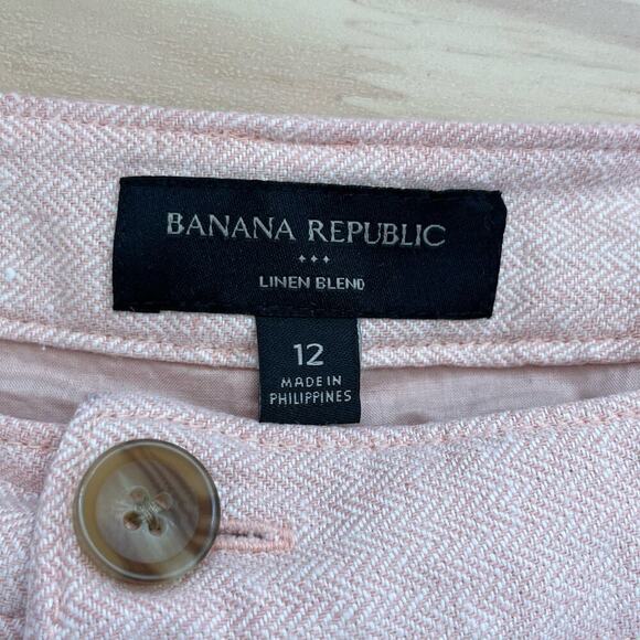 Banana Republic Linen Cotton Midi Skirt‎ Herringbone Sunwashed Pink, Size 12 - Picture 4 of 11